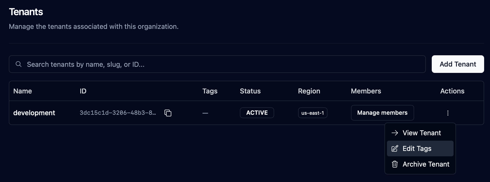 Tenant tags dropdown