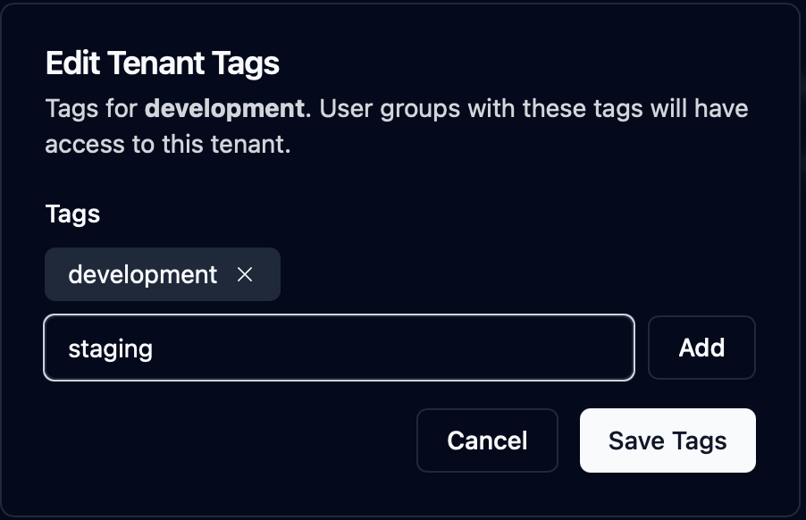 Tenant tags modal